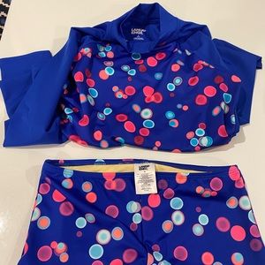 Girls size L (10-12) Lands End long sleeve rash guard swim shirt w/ boy shorts.